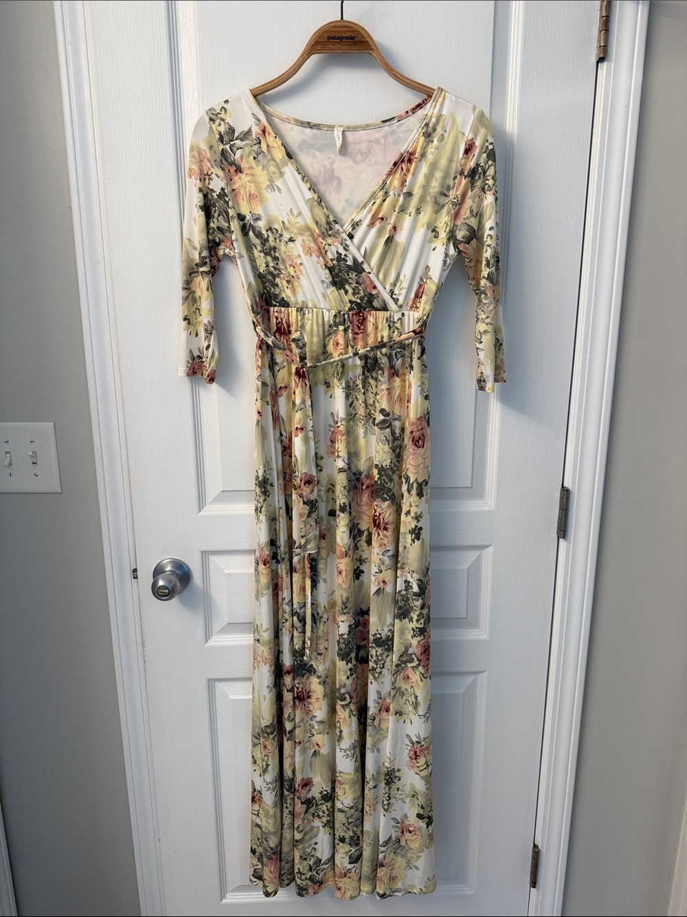 Pinkblush Cream Floral Wrap Maxi Dress (Maternity/bump-friendly)